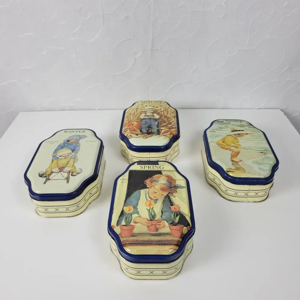 Vintage Good Housekeeping 4 Seasons Metal Tins Spring Summer Autumn Winter 4 pcs